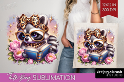Raccoon Reading Tote Bag Book Lover Tote Bag PNG Sublimation Product Image 1