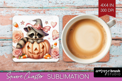 Raccoon Halloween Square Coaster Coquette Coaster PNG Product Image 1