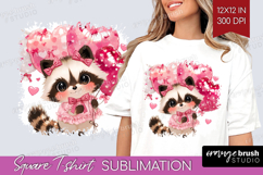 Raccoon Valentine Square Tshirt Background Cute Valentines Product Image 1