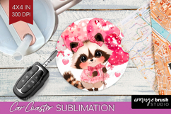 Raccoon Valentine Car Coaster Cute Valentines Day Coaster Product Image 1