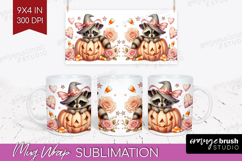 Raccoon Halloween Mug Wrap Coquette Mug PNG Sublimation Product Image 1