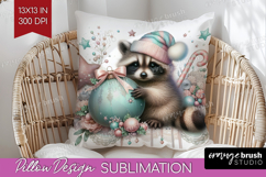 Raccoon Pastel Christmas Pillow Sublimation Coquette Xmas Product Image 1