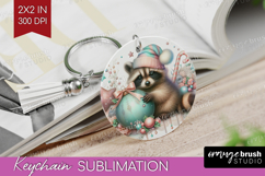 Raccoon Pastel Christmas Keychain PNG Coquette Xmas Keychain Product Image 1