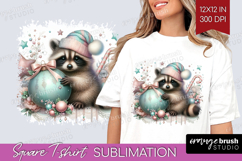 Raccoon Pastel Christmas Square Tshirt Background Coquette Product Image 1