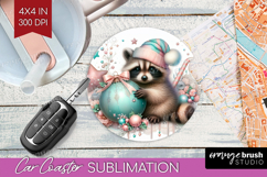 Raccoon Pastel Christmas Car Coaster Coquette Xmas Coaster Product Image 1