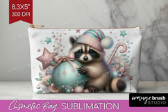 Raccoon Pastel Christmas Cosmetic Bag Coquette Xmas Makeup Product Image 1