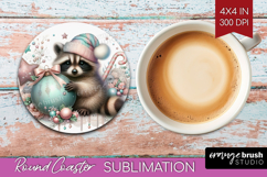 Raccoon Pastel Christmas Round Coaster Coquette Xmas Coaster Product Image 1