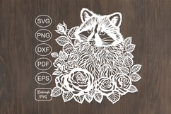Raccoon papercut, paper cutting template, autumn laser cut Product Image 2
