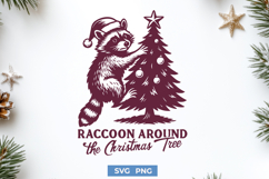 Raccoon Around the Christmas Tree SVG, Funny Xmas Raccoon Product Image 1