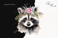 Watercolor Raccoon Flower Crown Clipart | Watercolor Animal Product Image 2