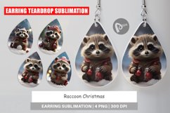 Earring teardrop sublimation design Raccoon Christmas Product Image 1