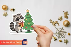 Christmas Raccoon Sticker, Raccoon Christmas Party Sticker Product Image 1