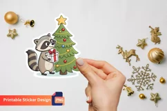 Christmas Raccoon Sticker, Raccoon Christmas Party Sticker Product Image 1