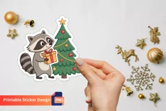 Christmas Raccoon Sticker, Raccoon Christmas Party Sticker Product Image 1