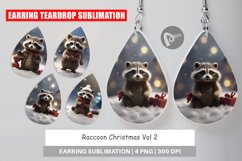 Earring teardrop sublimation design Raccoon Christmas Product Image 1