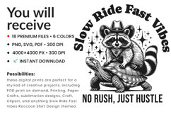 Slow Ride Shirt, Fast Vibes SVG, Raccoon Cowboy SVG, Fueled by Chaos SVG, Funny Turtle Graphic, Western Rodeo Shirt, Cowboy Animal Clipart, Hustle Shirt SVG, Raccoon Graphic Tee, Country Vibes Shirt