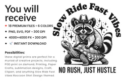 Slow Ride Shirt, Fast Vibes SVG, Raccoon Cowboy SVG, Fueled by Chaos SVG, Funny Turtle Graphic, Western Rodeo Shirt, Cowboy Animal Clipart, Hustle Shirt SVG, Raccoon Graphic Tee, Country Vibes Shirt