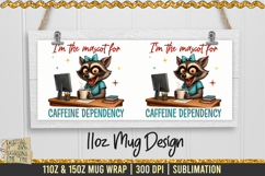 Caffeine-Crazed Raccoon Mug Wrap is a professional design that is available at 300dpi PNG to use for Sublimation on mugs.