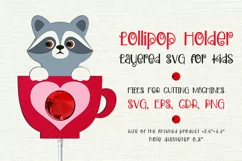 Raccoon in a Cup. Valentine Lollipop Holder. Paper Craft Template for cutting machines