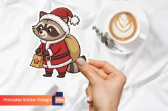 Raccoon Santa Claus Sticker, Christmas Animal Sticker Product Image 1