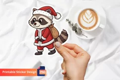 Raccoon Santa Claus Sticker, Christmas Animal Sticker Product Image 1