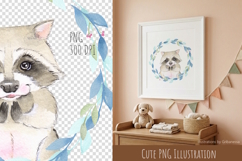 Cute Watercolor Raccoon Clipart Product Image 1