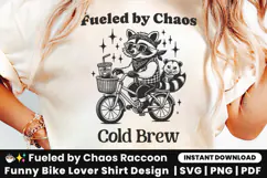 Raccoon Shirt SVG, Funny Animal SVG, Iced Coffee T-shirt, Fueled by Chaos SVG, Cold Brew SVG, Biker Raccoon Clipart, Coffee Lover SVG, Chaos Raccoon Design, Funny Raccoon Shirt, Animal Coffee SVG