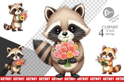 Raccoon Spring Bouquet Clipart Product Image 1