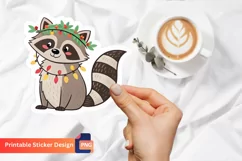 Raccoon With Garland Sticker, Cute Christmas Raccoon Sticker Product Image 1