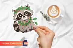 Raccoon With Garland Sticker, Cute Christmas Raccoon Sticker Product Image 1