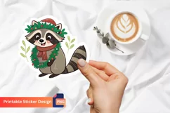 Raccoon With Garland Sticker, Cute Christmas Raccoon Sticker Product Image 1