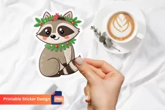 Raccoon With Garland Sticker, Cute Christmas Raccoon Sticker Product Image 1