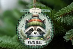 Cute Raccoons Christmas Ornament Design PNG Files | Add Name Product Image 2