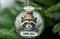 Cute Raccoons Christmas Ornament Design PNG Files | Add Name Product Image 3