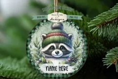 Cute Raccoons Christmas Ornament Design PNG Files | Add Name Product Image 4