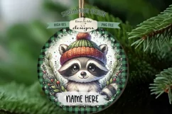 Cute Raccoons Christmas Ornament Design PNG Files | Add Name Product Image 5
