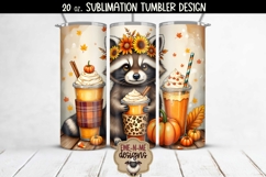 Fall Raccoon Coffee Designs - 20 oz Sublimation Tumbler PNG Product Image 3