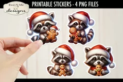 Raccoons & Gingerbread Printable Stickers | 4 PNG Stickers Product Image 1