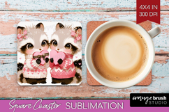 Raccoons Valentine Square Coaster Cute Valentines Day PNG Product Image 1
