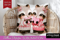 Raccoons Valentine Pillow Sublimation Cute Valentines Day Product Image 1