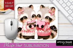Raccoons Valentine Mouse Pad Sublimation Cute Valentines Day Product Image 1