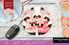 Raccoons Valentine Car Coaster Cute Valentines Day Coaster Product Image 1