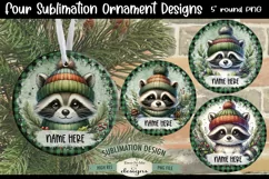 Cute Raccoons Christmas Ornament Design PNG Files | Add Name Product Image 1