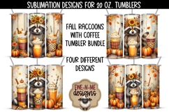 Fall Raccoon Coffee Designs - 20 oz Sublimation Tumbler PNG Product Image 1