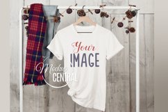 Ladies Winter White T-Shirt Mockup on Hanger Product Image 1
