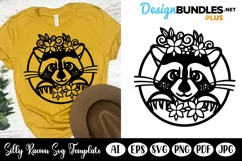 Cute Silly Raccoon SVG | Floral Raccoon Papercut Template Product Image 1
