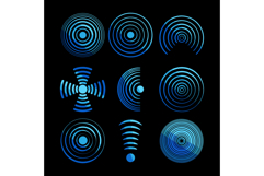 Blue radial signal waves pattern icons set Product Image 1