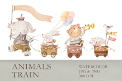 Watercolor Cute Animals Parade Train Elephant Bear Rabbit Product Image 1