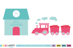 Kawaii transportation clipart for birthday party printables and invitations