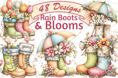 Rain Boots and Blooms Clipart, Spring Rain Boots, Floral Png Product Image 1